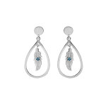 Boucles d'oreille en argent platin goutte vide suspendue avec plume et oxyde bleu fermoir poussette ...