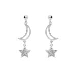 Boucles d'oreille en argent platin lunes et toiles avec oxydes blancs sertis suspendues et fermoir ...