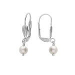 Boucles d'oreille en argent platinium avec perle de culture d'eau douce 6mm et fermoir dormeuse