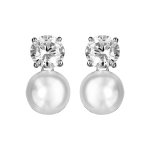 Boucles d'oreille en argent rhodi avec 1 gros oxyde blanc serti et 1 perle d'eau douce 8mm fermoir tige ...
