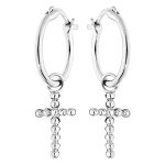 Créoles en argent rhodié 12mm avec pampille croix boules suspendue Créoles en argent rhodié 12mm avec pampille croix boules suspendue