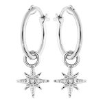Cr�oles en argent rhodi� anneau 12mm avec pampille �toile suspendue