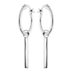 Cr�oles en argent rhodi� anneau 15mm avec pampille barre lisse