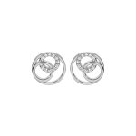 Boucles d'oreille en argent rhodi� anneaux �vid�s avec oxydes blancs sertis et fermoir poussette