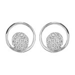 Boucles d'oreilles en argent rhodi anneau avec rond pav d'oxydes blancs sertis et fermoir poussette ...