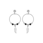 Boucles d'oreille en argent rhodié anneau suspendu 15mm avec boules lisses et noires pampille plume fermoir ... Boucles d'oreille en argent rhodié anneau suspendu 15mm avec boules lisses et noires pampille plume fermoir ...