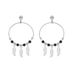 Boucles d'oreille en argent rhodié anneau suspendu 23mm avec boules lisses et noires pampille 3 plumes ... Boucles d'oreille en argent rhodié anneau suspendu 23mm avec boules lisses et noires pampille 3 plumes ...