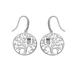 Boucles d'oreille en argent rhodi� anneau suspendu avec arbre de vie et hibou - chouette empierr� et ...