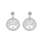 Boucles d'oreille en argent rhodi arbre de vie celtique 14mm suspendu contour oxydes blancs sertis et ...