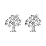 Boucles d'oreilles en argent rhodi arbre de vie avec oxydes blancs sertis au bout des branches et fermoir ...