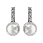 Boucles d'oreilles en argent rhodi barrette d'oxydes blancs avec perle blanche au bout et fermoir poussette ...