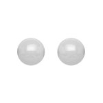 Boucles d'oreilles en argent rhodi� boule en c�ramique blanche de 8mm et fermoir poussette
