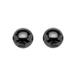 Boucles d'oreilles en argent rhodi� boule en c�ramique noire de 8mm et fermoir poussette