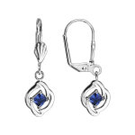 Boucles d'oreilles en argent rhodi� carr� suspendu avec oxyde bleu fonc� et fermoir dormeuse