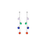 Boucles d'oreille en argent rhodi� cha�nette avec gouttes pierres multi couleurs et fermoir poussette ...