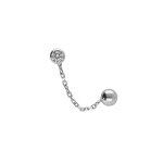 Boucles d'oreille en argent rhodi chanette oxyde blanc 4mm serti clos et boule 5mm (2 trous)