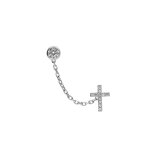 Boucles d'oreille en argent rhodi� cha�nette oxyde blanc serti clos 4mm et croix avec oxydes blancs sertis ...