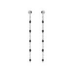 Boucles d'oreille en argent rhodi chanette avec perles noires et fermoir poussette