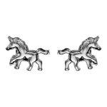 Boucles d'oreilles en argent rhodié cheval au galop et fermoir poussette Boucles d'oreilles en argent rhodié cheval au galop et fermoir poussette