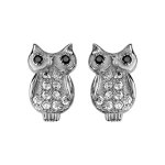 Boucles d'oreilles en argent rhodi� chouette orn�e d'oxydes blancs sertis et oxydes noirs et fermoir ...