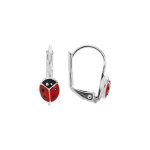 Boucles d'oreille en argent rhodi coccinelle et fermoir dormeuse