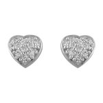 Boucles d'oreilles en argent rhodi coeur orn d'oxydes blancs et fermoir poussette