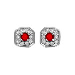 Boucles d'oreilles en argent rhodi� collection joaillerie carr� biseaut� et oxydes sertis blancs avec ...