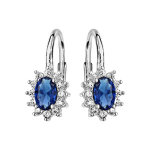 Boucles d'oreilles en argent rhodi� collection joaillerie oxyde bleu au centre et petits oxydes blancs ...