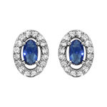 Boucles d'oreilles en argent rhodi collection joaillerie oxyde ovale bleu avec entourage d'oxydes blancs ...