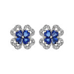 Boucles d'oreilles en argent rhodi� collection joaillerie tr�fle � 4 feuilles en oxydes bleus avec contours ...