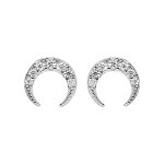 Boucles d'oreille en argent rhodi� croissant de lune avec oxydes blancs sertis et fermoir poussette