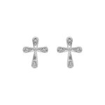 Boucles d'oreille en argent rhodi croix 0. 6 x 0. 80mm avec oxydes blancs sertis et fermoir poussette ...