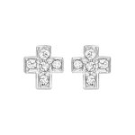 Boucles d'oreilles en argent rhodi croix orne d'oxydes blancs sertis et fermoir poussette