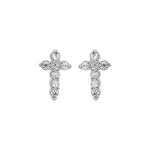 Boucles d'oreille en argent rhodi croix avec oxydes blancs sertis dim 6mm x 3 mm et fermoir poussette ...