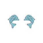 Boucles d'oreilles en argent rhodi dauphin avec strass bleu ciel et fermoir poussette