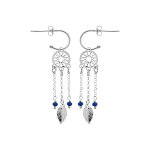 Boucles d'oreille en argent rhodié demi - créole attrape rêve avec boules bleu foncé et fermoir poussette ... Boucles d'oreille en argent rhodié demi - créole attrape rêve avec boules bleu foncé et fermoir poussette ...
