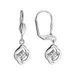 Boucles d'oreilles en argent rhodi� dormeuse carr� oxyde blanc serti