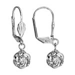 Boucles d'oreilles en argent rhodi� dormeuse fleur oxyde blanc serti