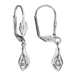 Boucles d'oreilles en argent rhodi� pendant avec oxyde blanc serti et fermoir dormeuse