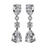 Boucles d'oreille en argent rhodi ensemble d'oxydes forme goutte et fermoir poussette