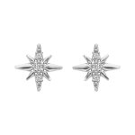 Boucles d'oreille en argent rhodi� �toile edelweis avec oxydes blancs et fermoir poussette edelweiss
