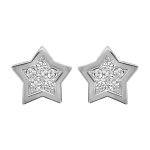 Boucles d'oreilles en argent rhodi toile pave d'oxydes blancs sertis avec bords lisses et fermoir ...