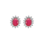 Boucles d'oreille en argent rhodi fleur de rubis vritable contour topazes blanches serties et fermoir ...
