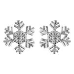 Boucles d'oreilles en argent rhodi� flocon de neige avec coeur orn� d'oxydes blancs sertis et fermoir ...