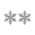 Boucles d'oreilles en argent rhodi� flocon de neige orn� d'oxydes blancs sertis et fermoir poussette