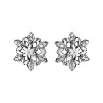 Boucles d'oreilles en argent rhodi� flocon de neige orn� d'oxydes blancs sertis aux pointes - fermoir ...