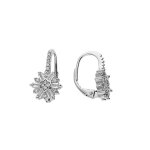 Boucles d'oreille en argent rhodi� flocon de neige oxyde blanc sertis et fermoir dormeuse