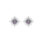 Boucles d'oreille en argent rhodi� flocon avec oxyde arc en ciel mystique et oxydes blancs et fermoir ...