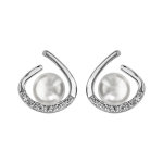Boucles d'oreilles en argent rhodié forme arrondie ouverte en haut avec oxydes blancs sertis en bas et ... Boucles d'oreilles en argent rhodié forme arrondie ouverte en haut avec oxydes blancs sertis en bas et ...