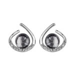 Boucles d'oreilles en argent rhodi forme arrondie ouverte en haut avec oxydes blancs sertis en bas et ...